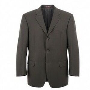 Tazio Mens‎ 46L Suit Jacket Professional Black Pinstripe Wool Silk Blend M079-1